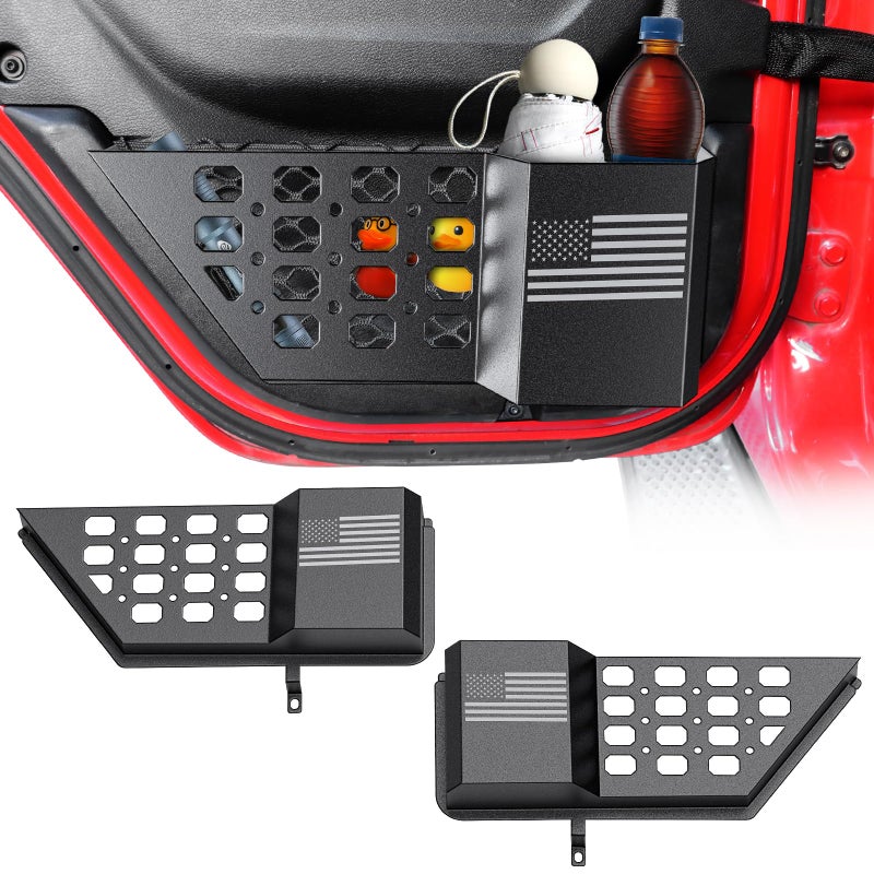 DIAMOOKY Metal Rear Door Pocket Storage Box for Jeep Wrangler JL JLU 4XE 2018-2025 & Gladiator JT 2020-2022 2023 2023 2024 2025 Accessories Door Storage Organizer Molle Panels  Flag  2PCS - Image 1
